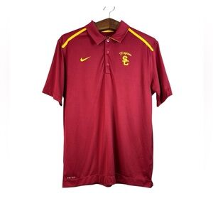 Nike Dri-Fit USC Trojans Solid Short Sleeve Golf Polo Shirt Men's Red Size M